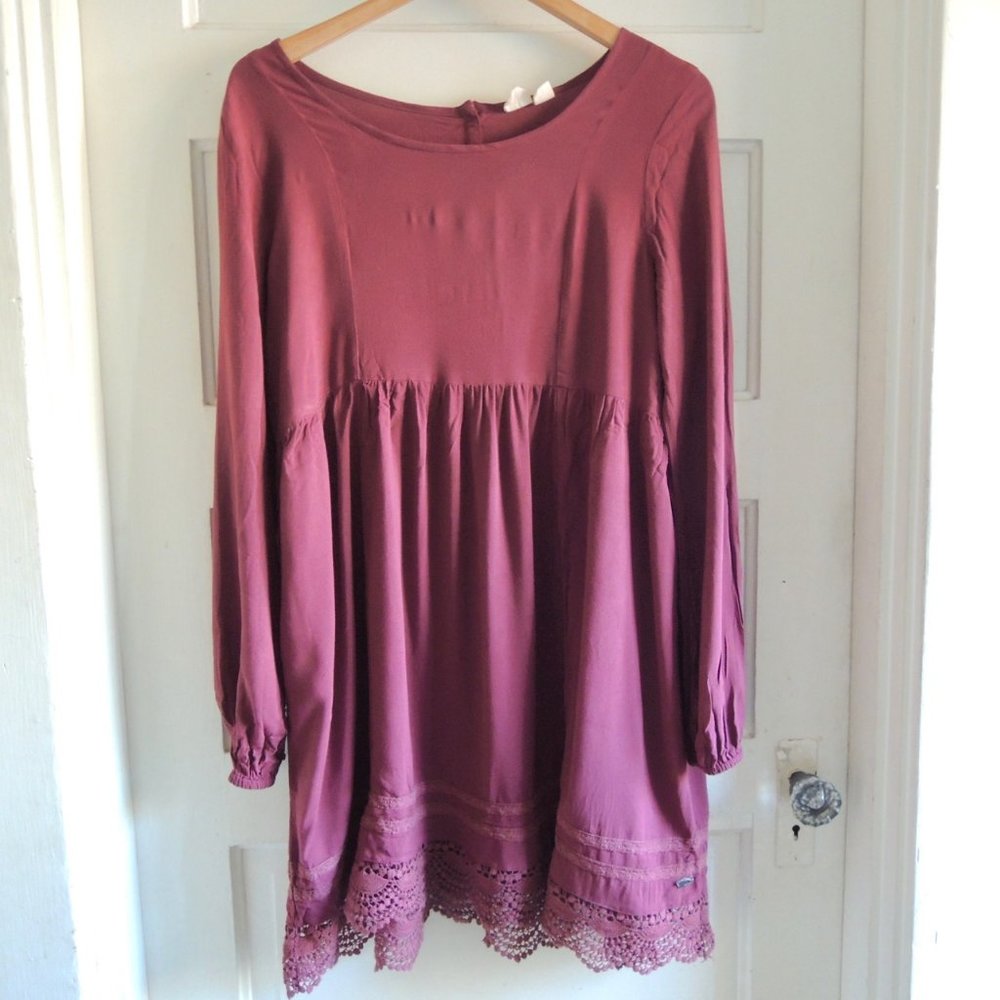 Roxy Burgundy Traveler Crochet Lace Mini Dress S